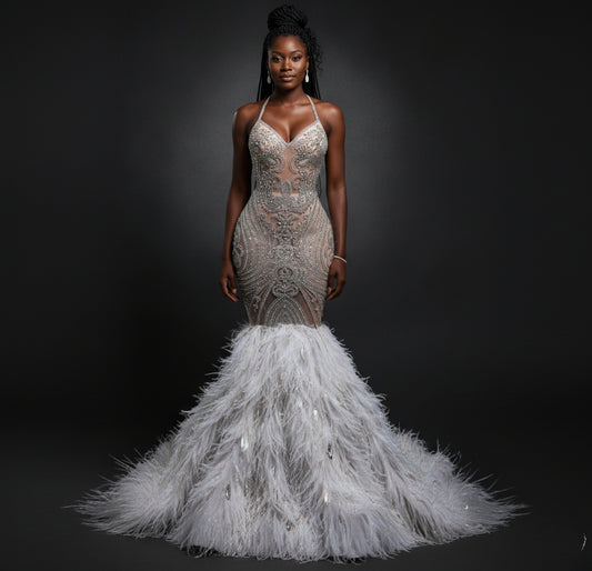 Vahalah Feather Mermaid Gown