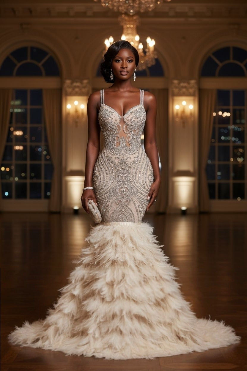 Vahalah Feather Mermaid Gown