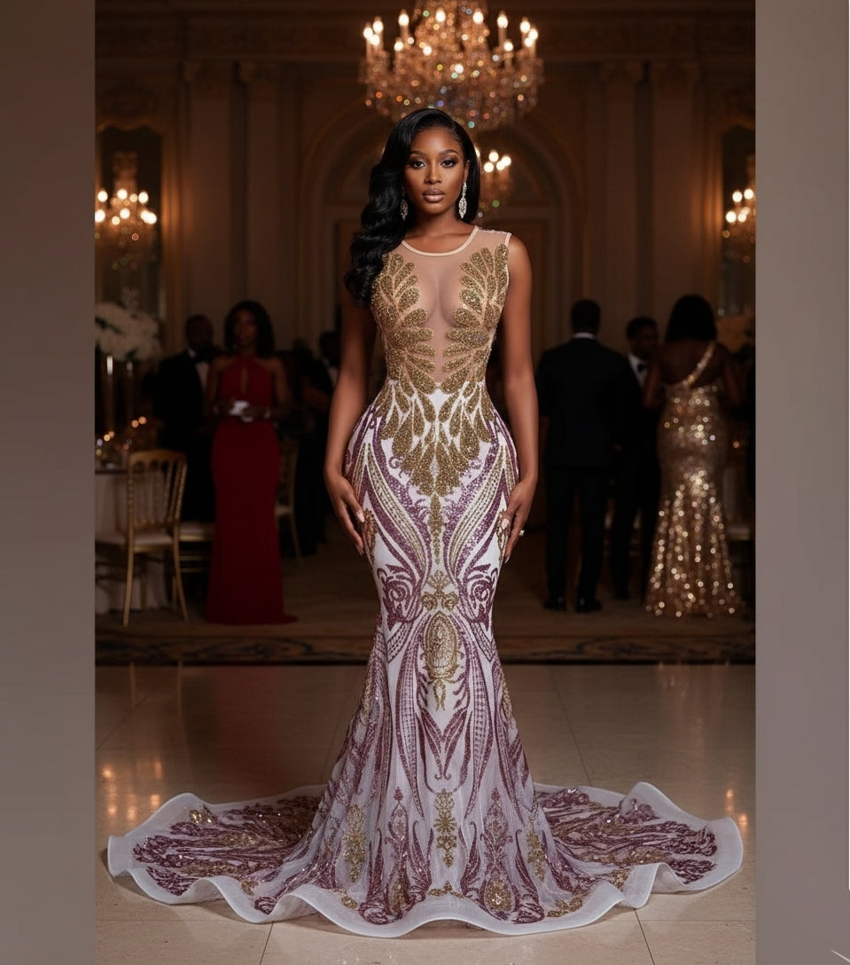 Gold Gigi Amani Rhinestone Gown