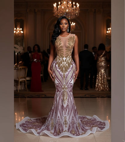 Gold Gigi Amani Rhinestone Gown