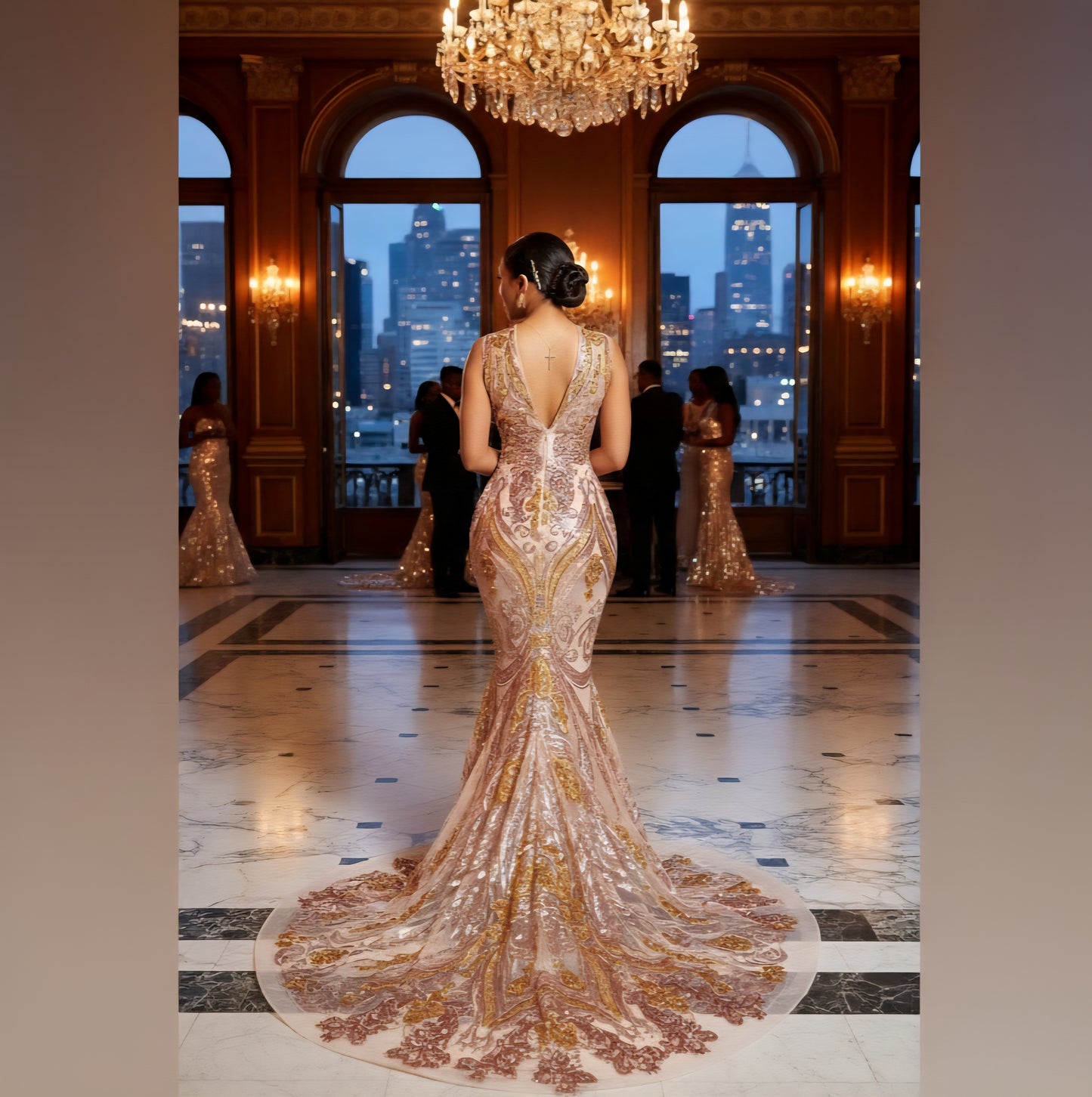 Gold Gigi Amani Rhinestone Gown