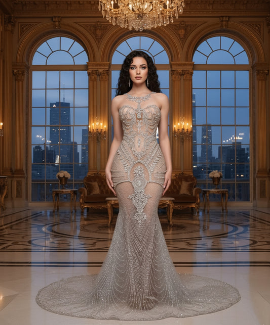 Asaran Rhinestone Mermaid Gown