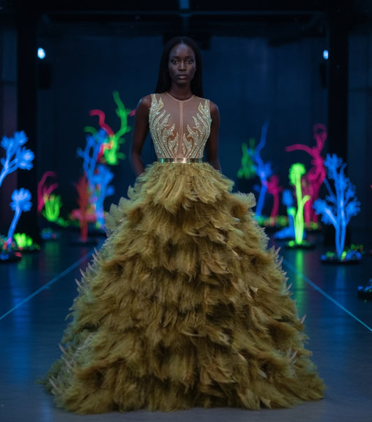 Fuego High Waist Feather Gown