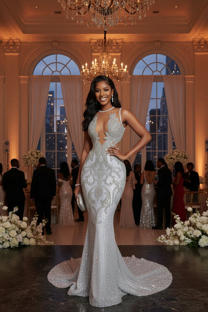 Phayrah Rhinestone Mermaid Gown