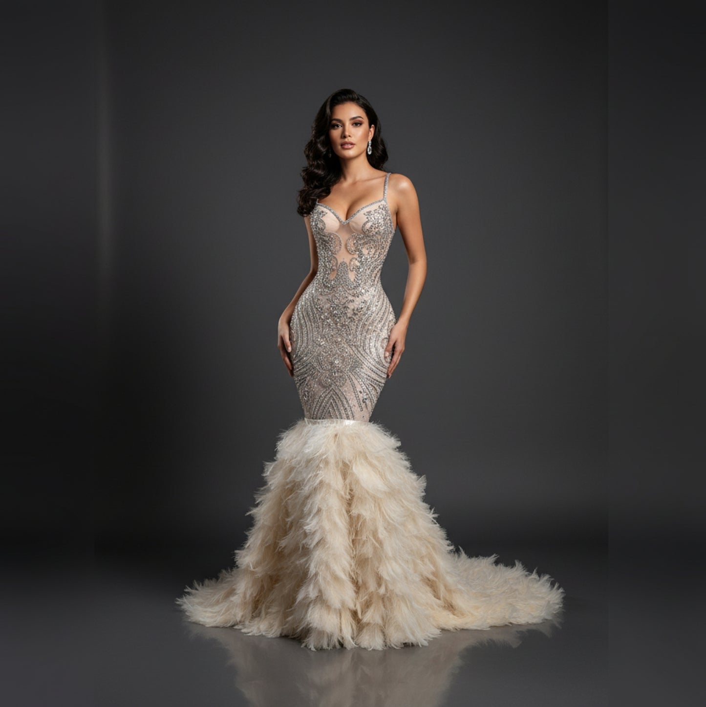 Vahalah Feather Mermaid Gown