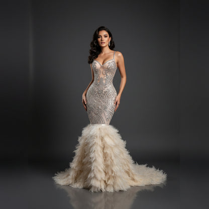 Vahalah Feather Mermaid Gown