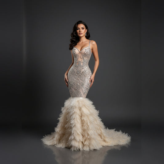 Vahalah Feather Mermaid Gown