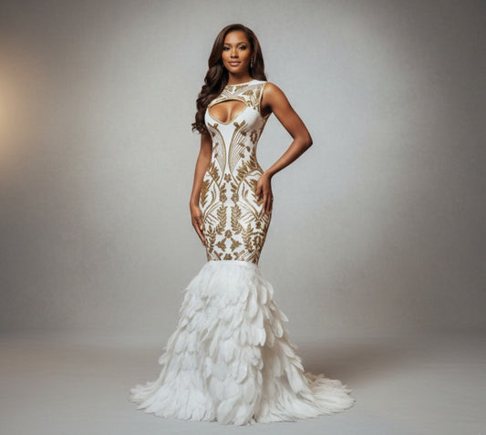 Sereena Sequin Feather Gown