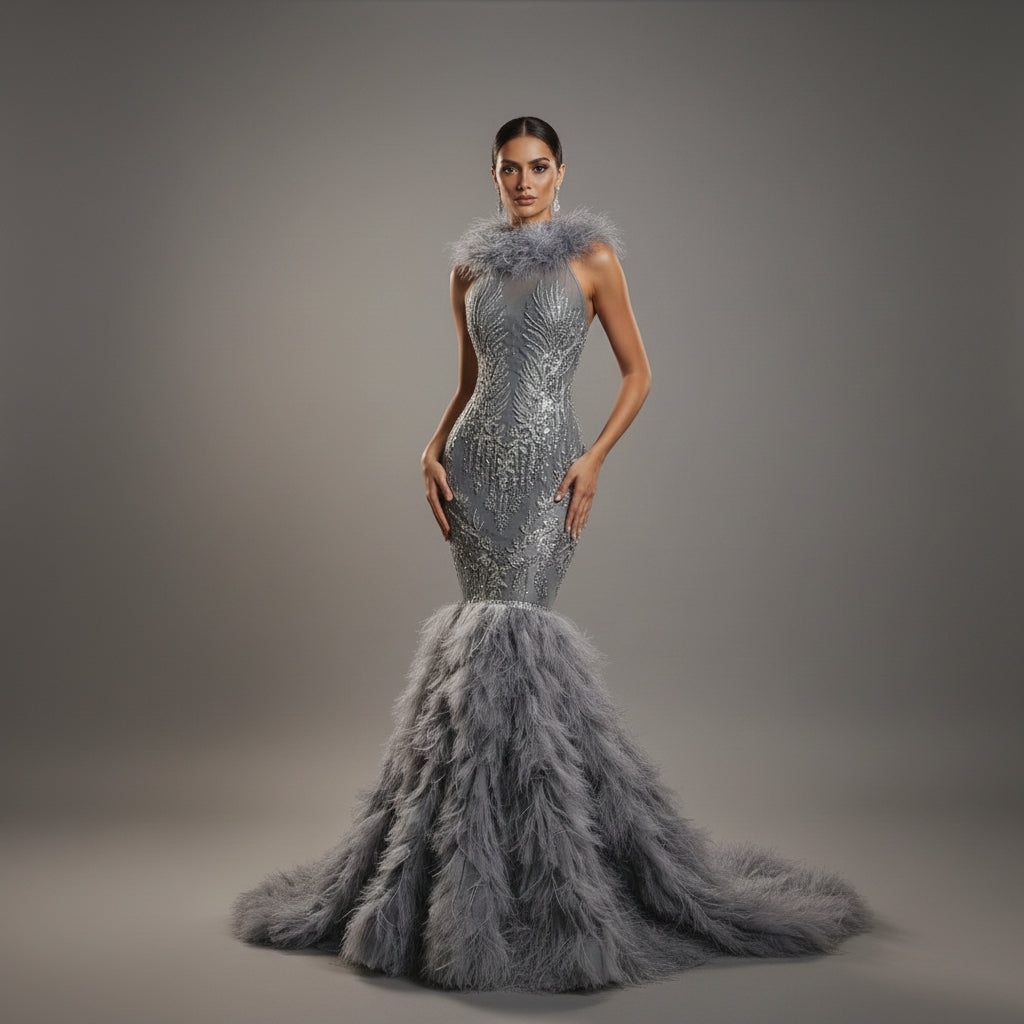 Ohara Asimi feather mermaid dress