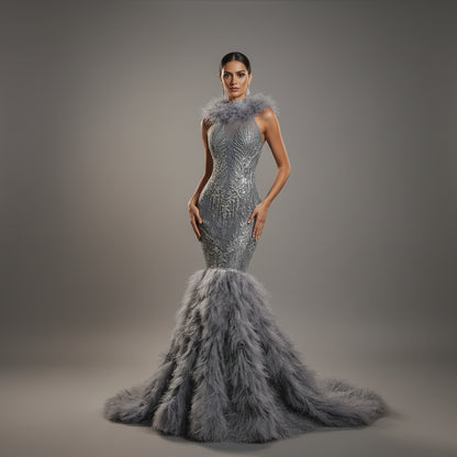 Ohara Asimi feather mermaid dress