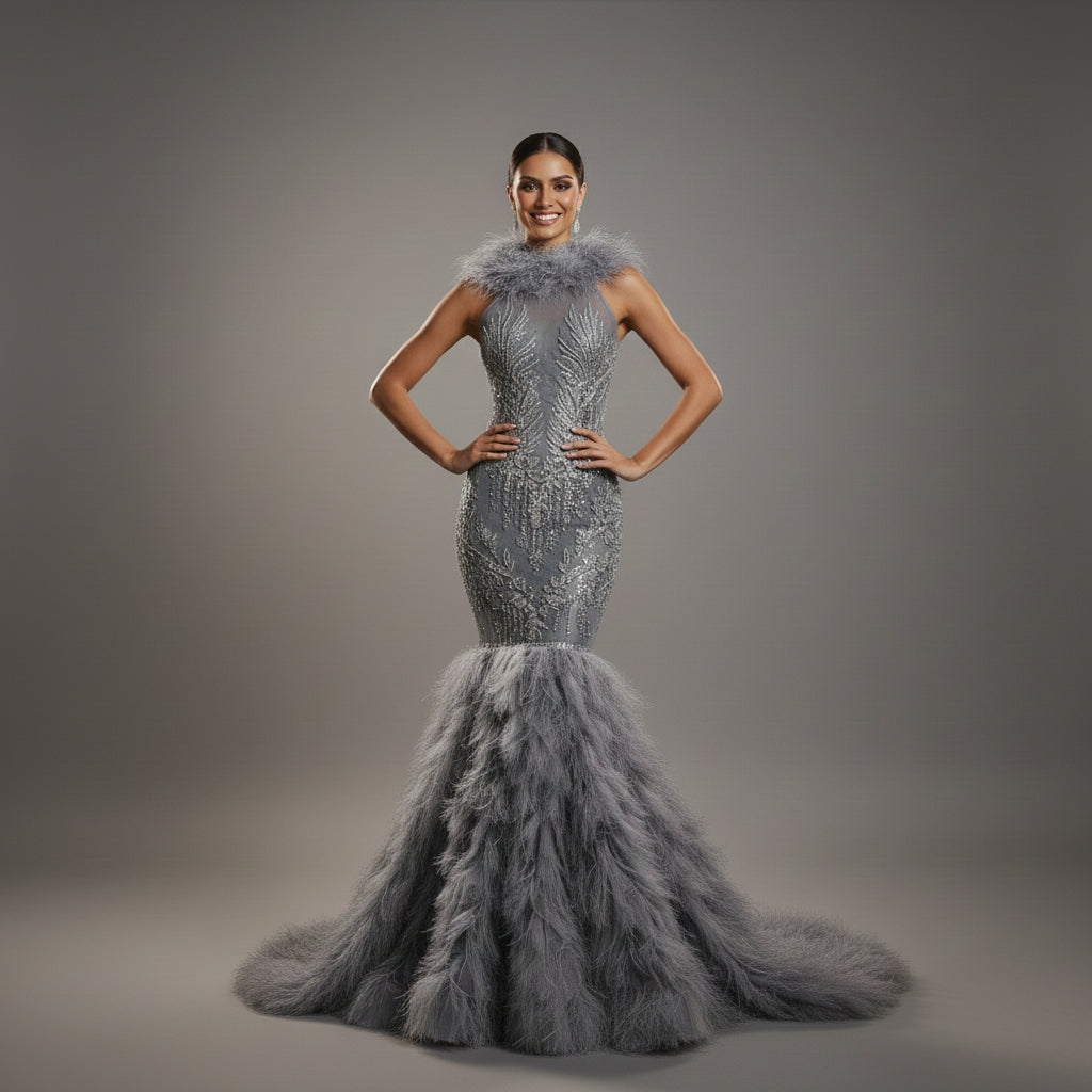 Ohara Asimi feather mermaid dress