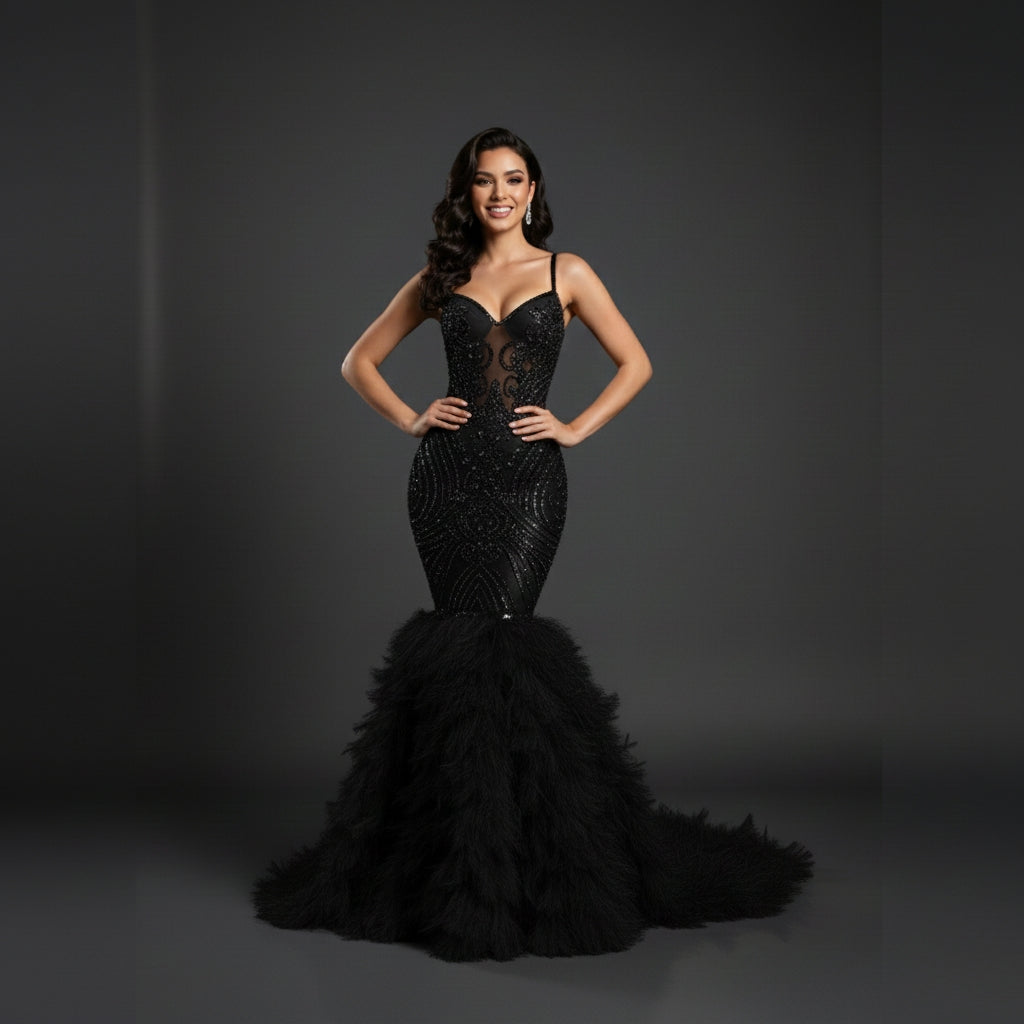Vahalah Feather Mermaid Gown