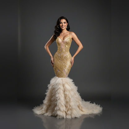 Vahalah Feather Mermaid Gown