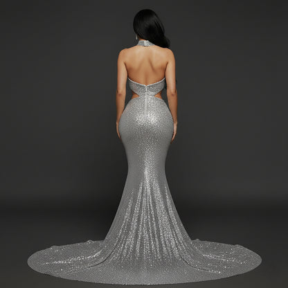 XO Vogue Sequin Mermaid Rhinestone Dress