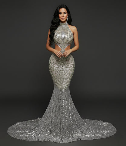 XO Vogue Sequin Mermaid Rhinestone Dress