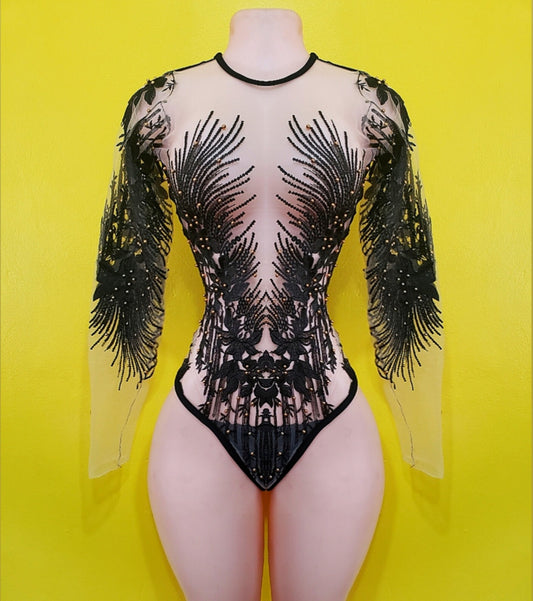 Black soho embroidery swimsuit