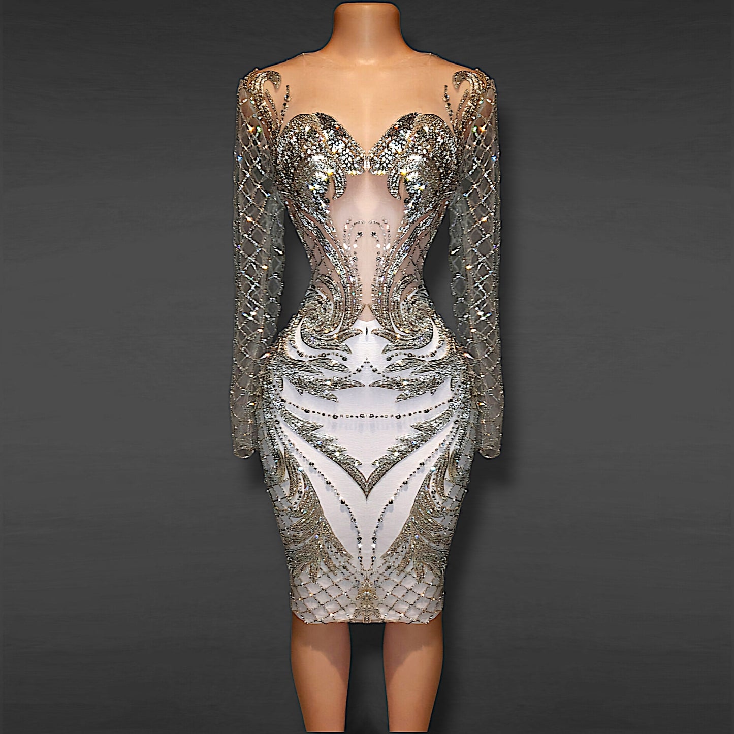 Aphrodite Phoenix Rhinestone Long Sleeve Cocktail dress