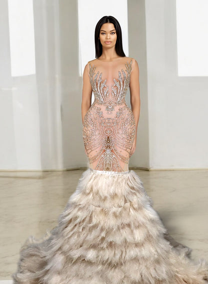 Fuego Rhinestone Feather Gown