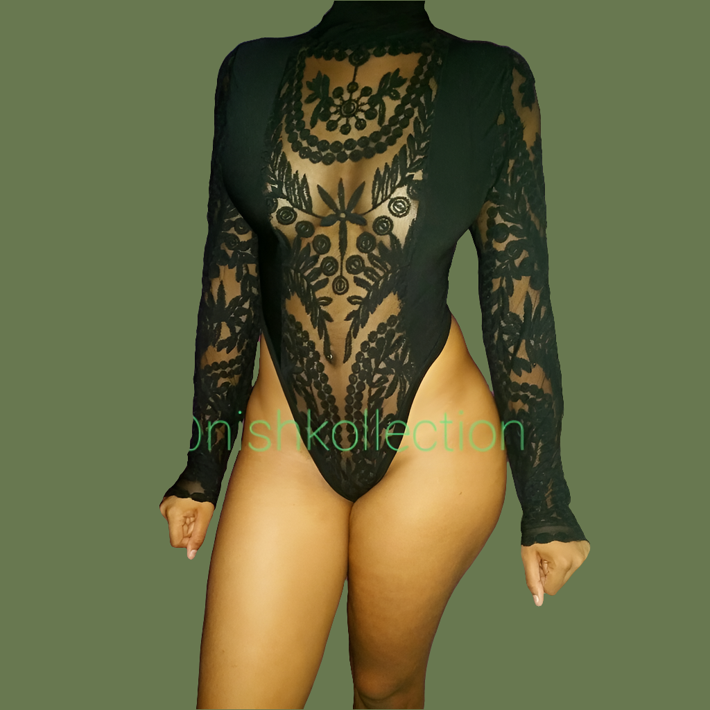 Delilah Embroidery Sheer Lace Long Sleeve Swimsuit