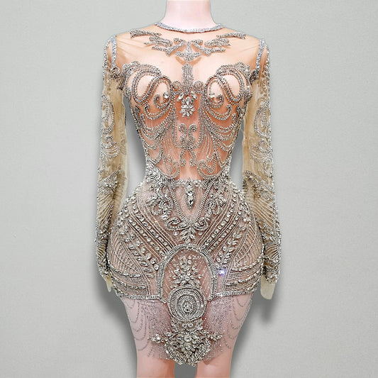 Front view of Diamond Asaran Cocktail Dress on model