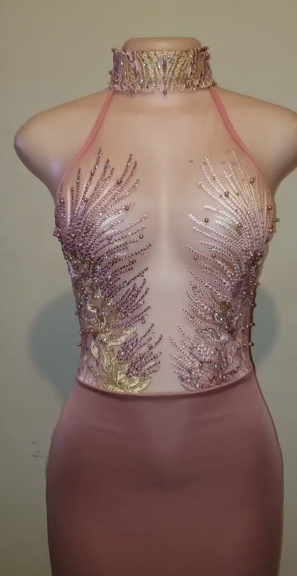 Widow sheer embroidery feather gown