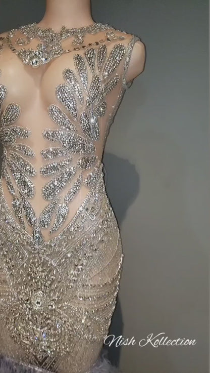 Naijah Feather Rhinestone Mermaid Gown