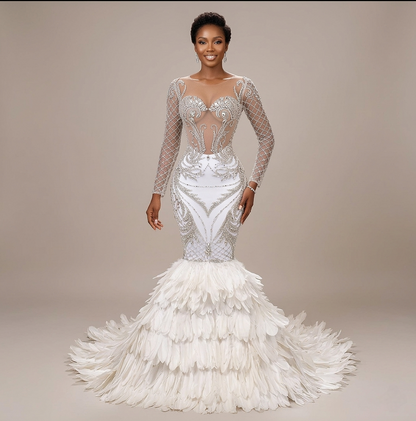 Aphrodite Phoenix Luxury Wedding Feather Mermaid Dress