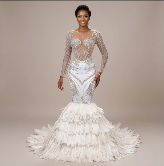 Aphrodite Phoenix Luxury Wedding Feather Mermaid Dress