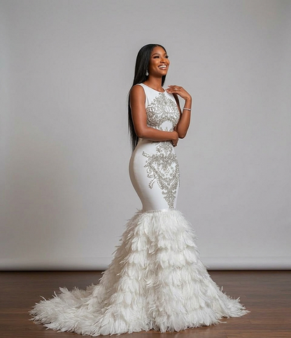 Dubai Rhinestone Feather Gown