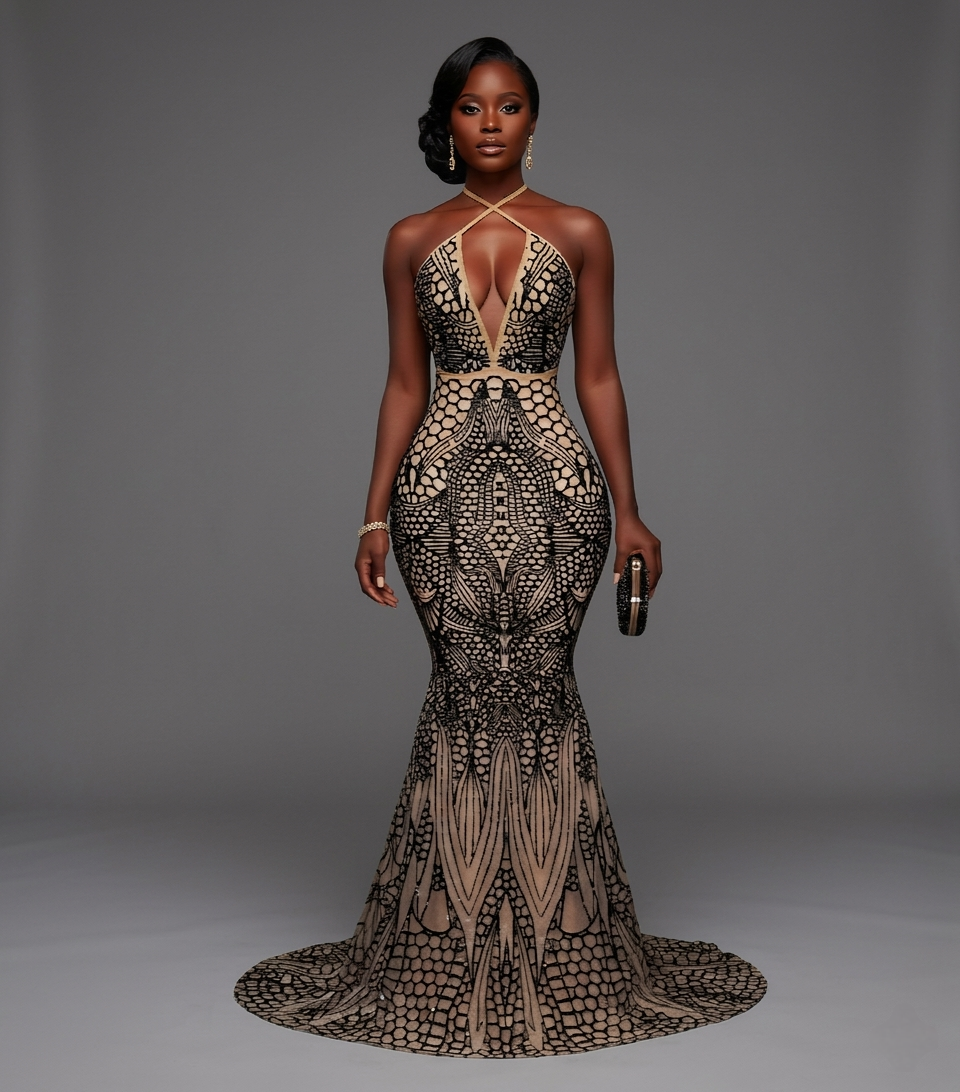 Black Sequin Nubian Mermaid dress